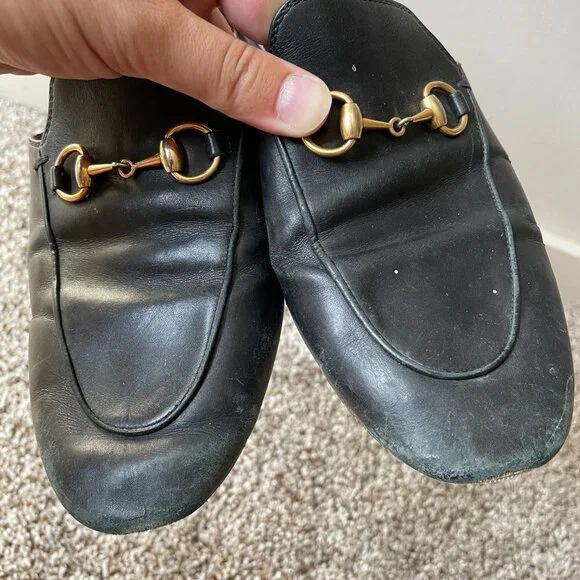 Gucci | Authentic Black Leather Princetown Horsebit Flat Mules - Picture 9 of 16